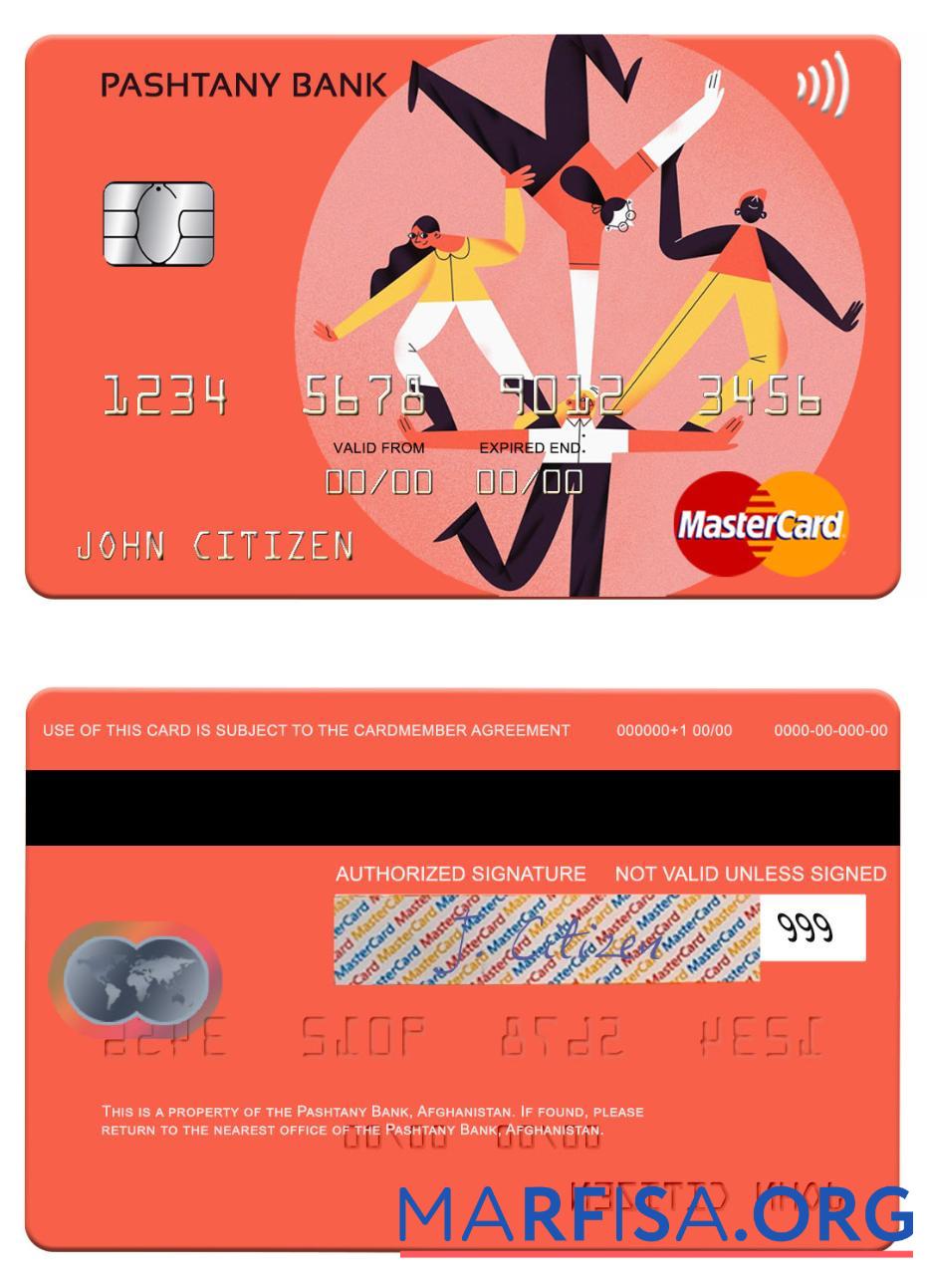 Realistic Afghanistan Pashtany Bank mastercard template